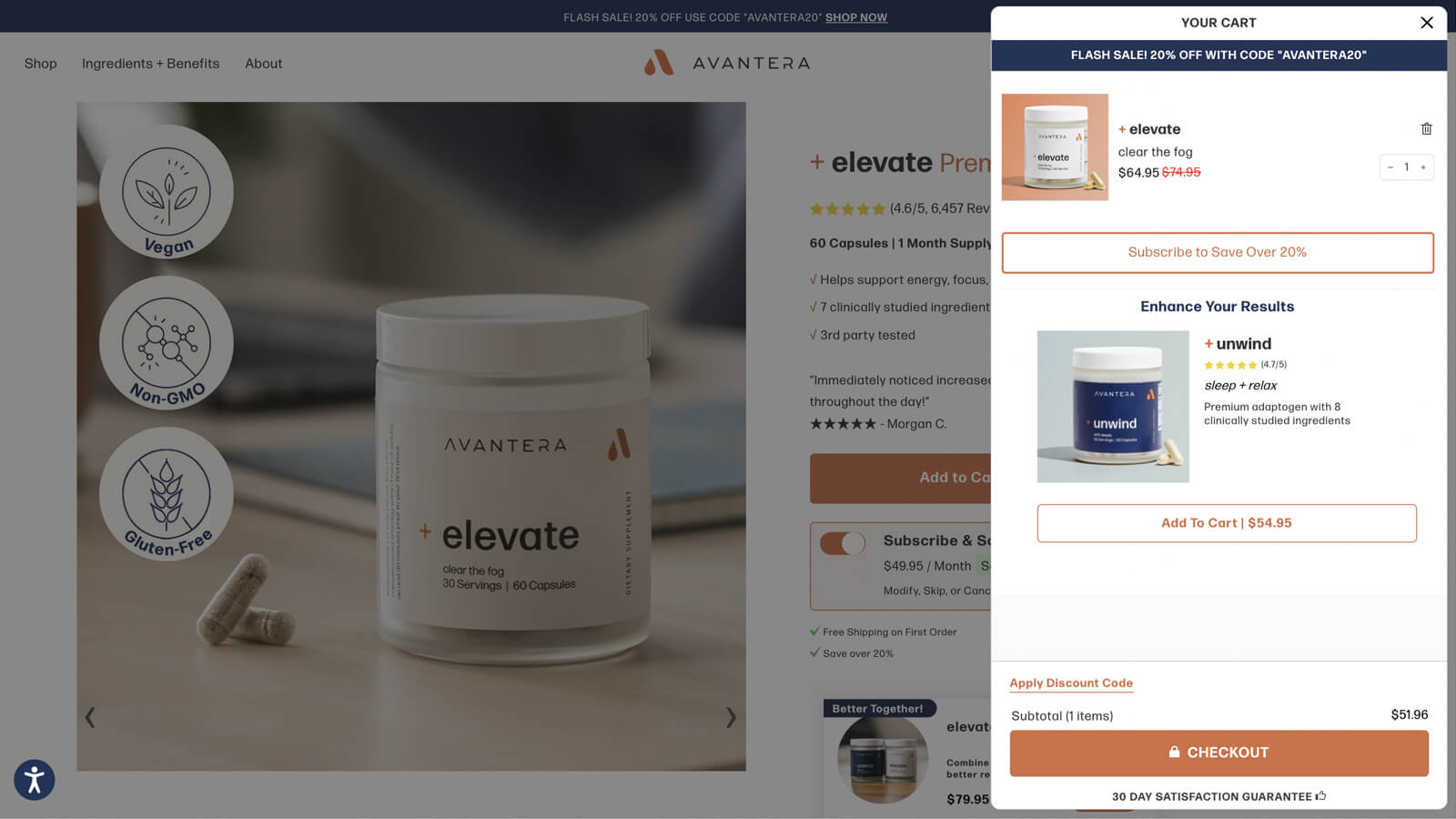 Screenshot of the Avantera Health website